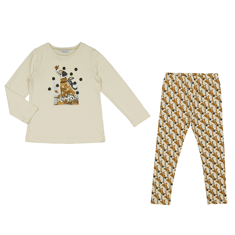 Mayoral L/S Spotty Dog Top & Leggings Set Style 4713 - Chickpea